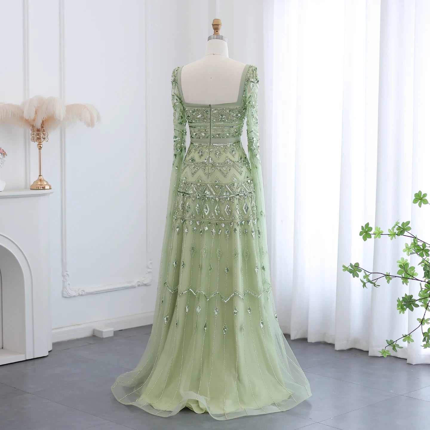 Evening Dress with Cape Sleeves  Elegant Women Wedding Guest Party Gowns