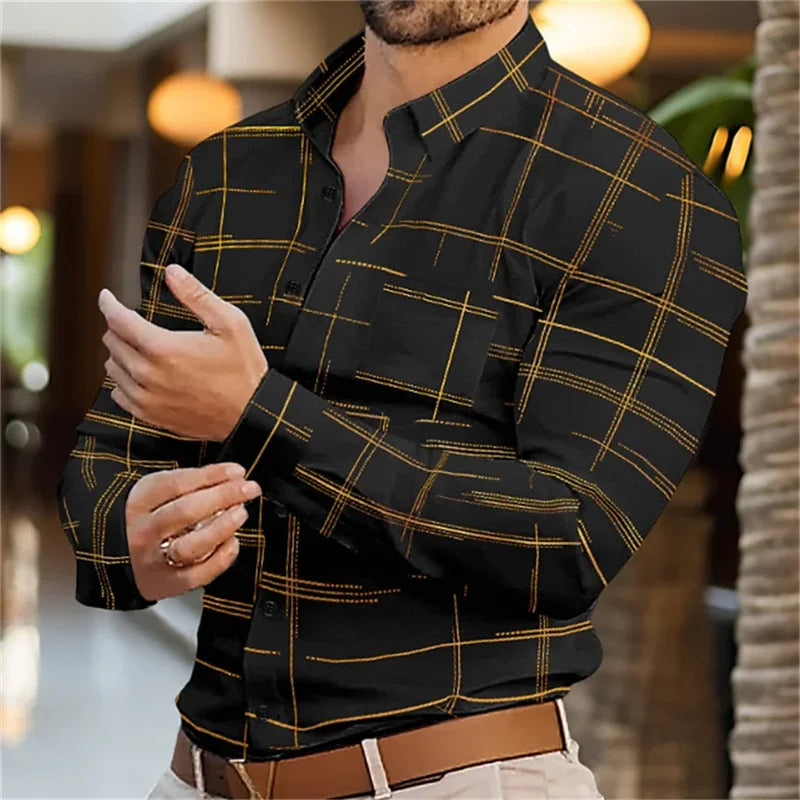 Men's Long Sleeve Slim Fit Button Lapel Men's Tops