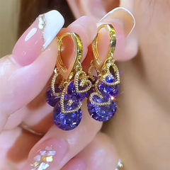 Zirconia Heart Shape Drop Earrings for Women Gold Color Elegant Crystal Dangle Earrings