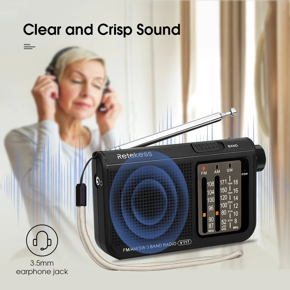 Retekess V117 Radio FM Portable Radios AM FM SW All Waves Radio 