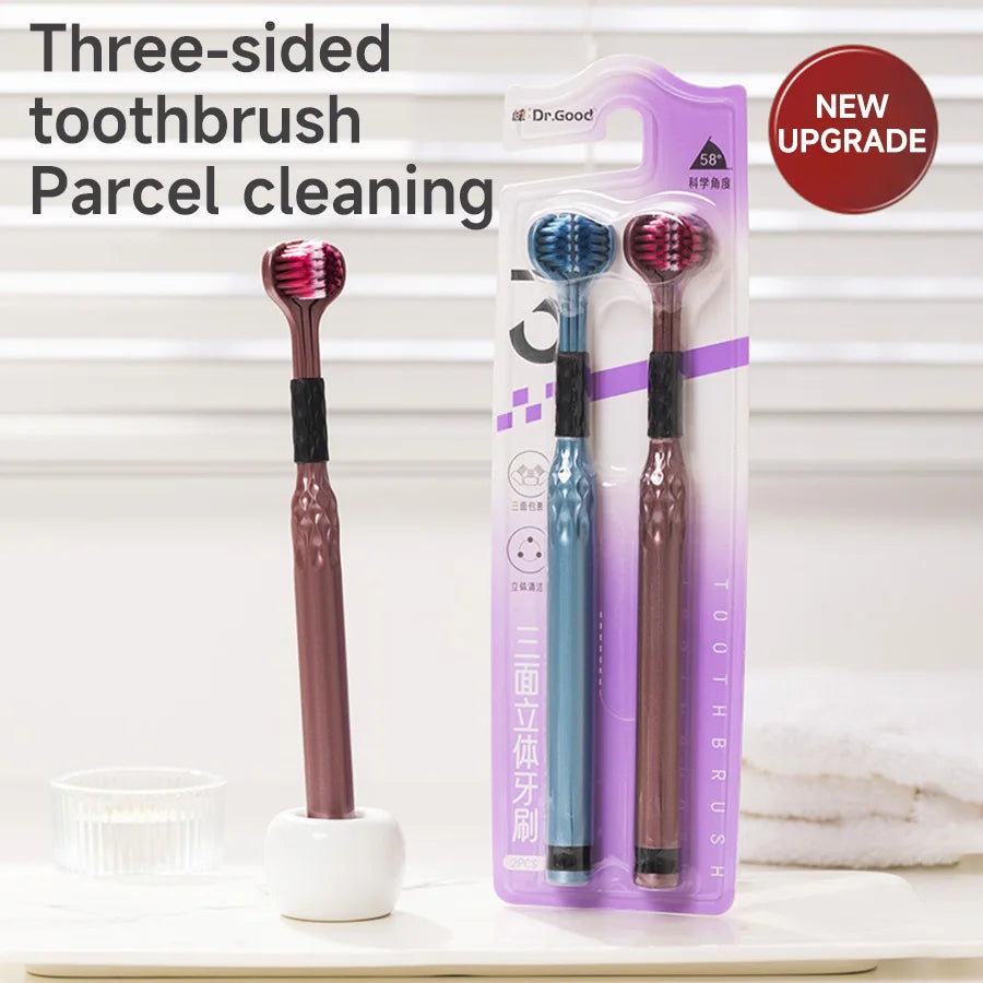 3-Sided Toothbrush for Comprehensive Cleaning Raised Tongue Coating Brush