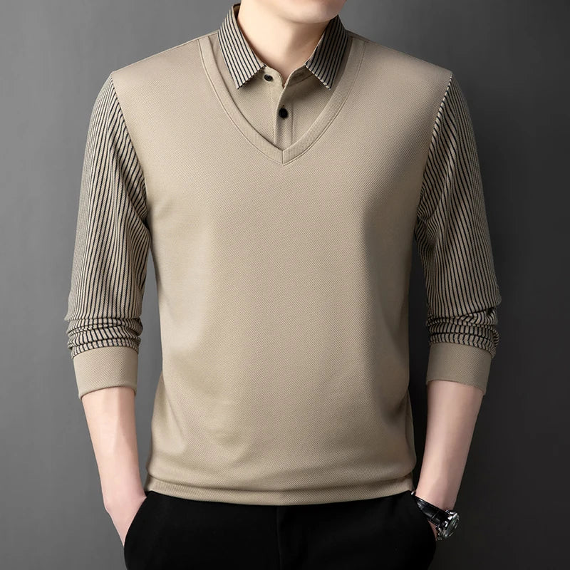 men's polo shirt for autumn winter fashion two pieces top