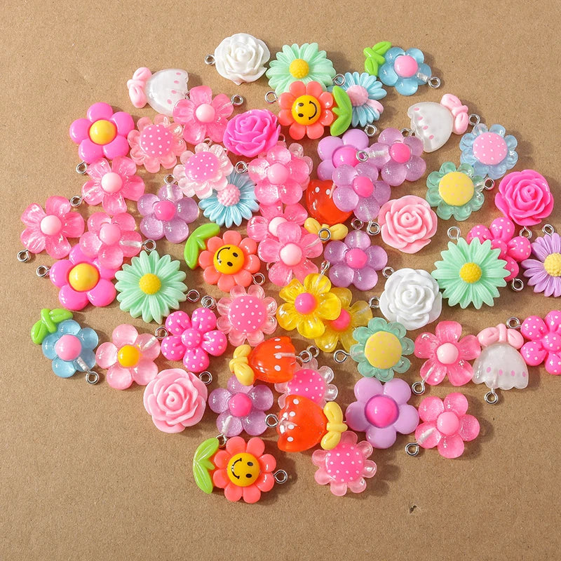 15pcs/lot Mix Cute Resin Flower Charms for Making Earrings Necklace Pendants DIY Handmade Kid's Jewelry Accessories