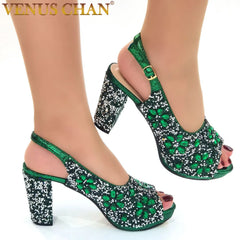 Venus Chan Nigerian Green Color Women's Party High HeelFull Diamond Design