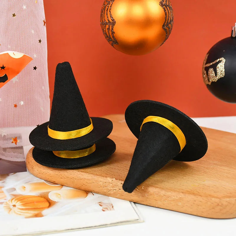 6pcs Halloween Mini Felt Witch Hats Wine Bottle Decor DIY Craft for Halloween Party