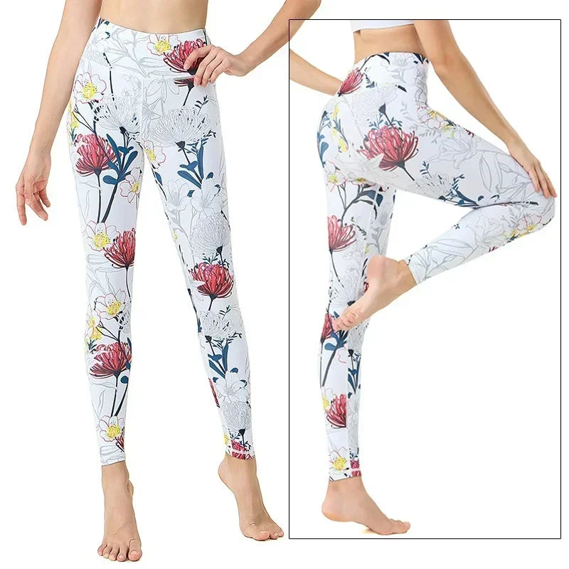 Women's Yoga Pants Women Flower High Waist Sports Leggings