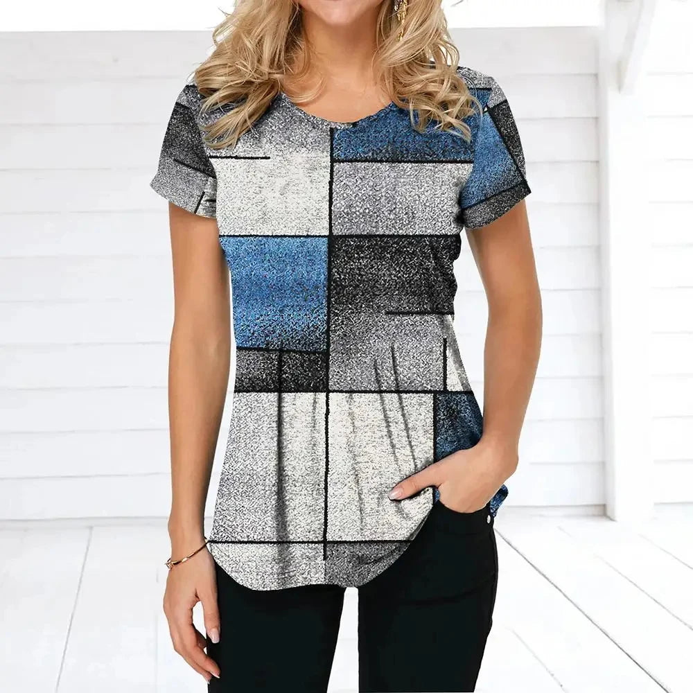 Women's O Neck Short Sleeve Blouse Oversized Ladies Tops