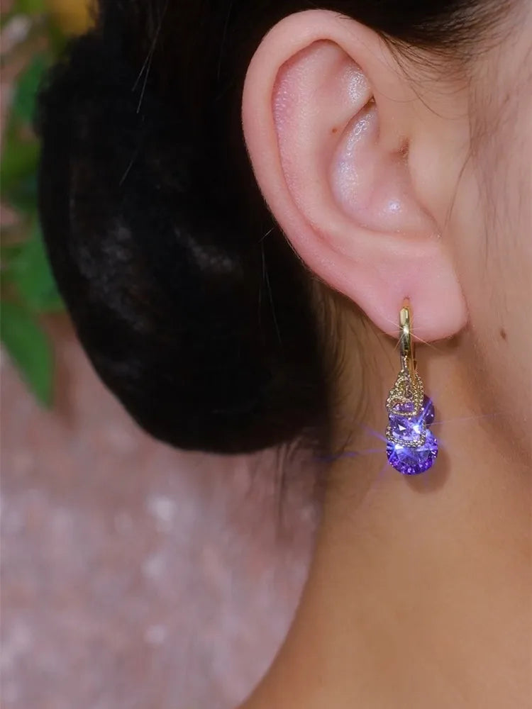 Zirconia Heart Shape Drop Earrings for Women Gold Color Elegant Crystal Dangle Earrings