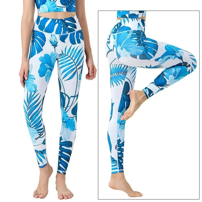 Women's Yoga Pants Women Flower High Waist Sports Leggings
