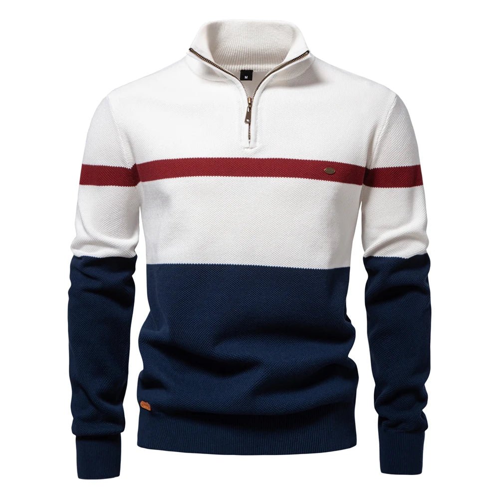 AIOPESON Brand High Quality Cotton Sweater for Men Zipper Mock Neck Pullovers Men Autumn Winter Striped Warm Mens Polo Sweater - Xprespick