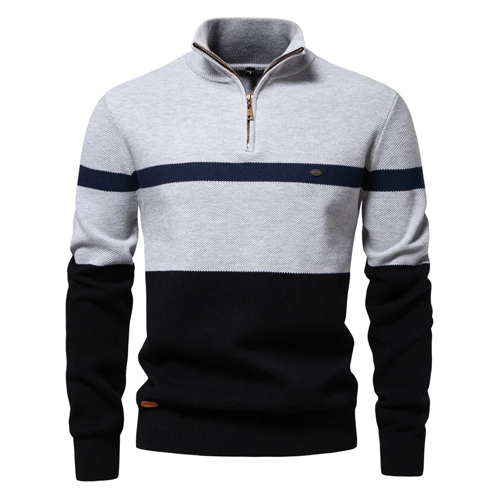 AIOPESON Brand High Quality Cotton Sweater for Men Zipper Mock Neck Pullovers Men Autumn Winter Striped Warm Mens Polo Sweater - Xprespick