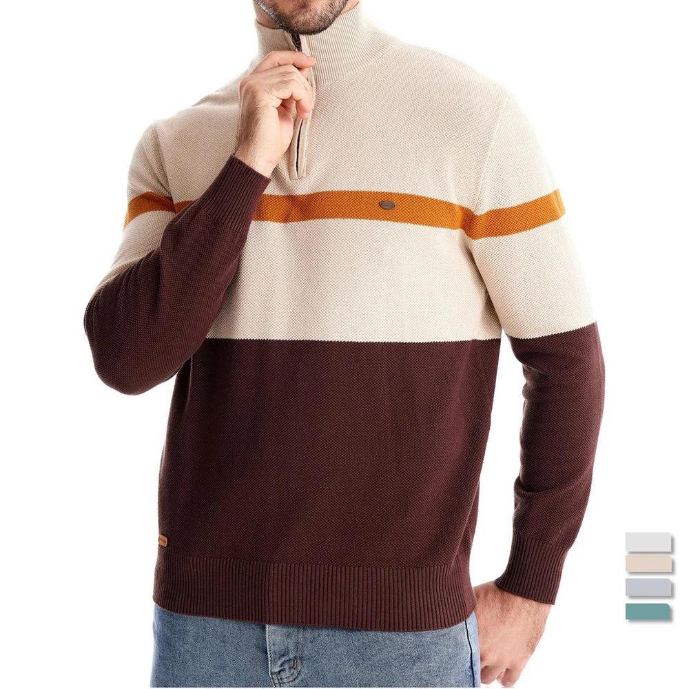 AIOPESON Brand High Quality Cotton Sweater for Men Zipper Mock Neck Pullovers Men Autumn Winter Striped Warm Mens Polo Sweater - Xprespick