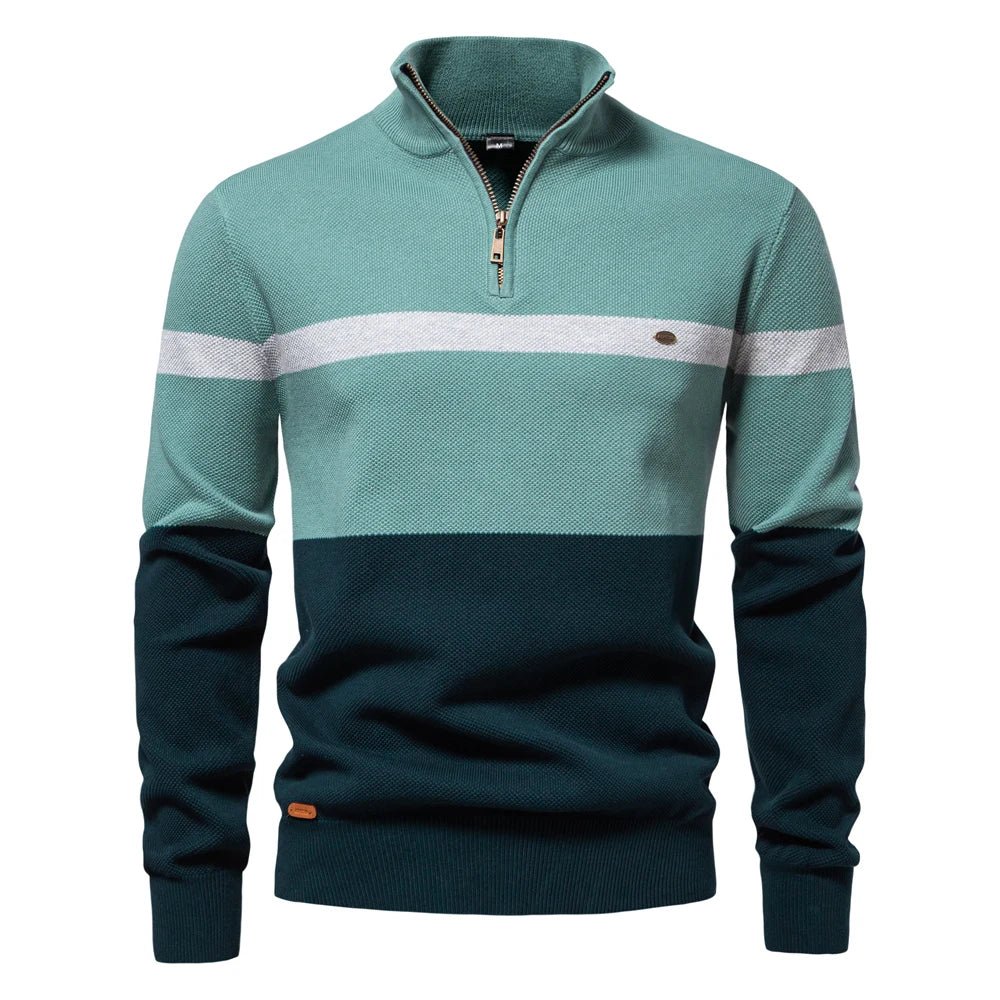 AIOPESON Brand High Quality Cotton Sweater for Men Zipper Mock Neck Pullovers Men Autumn Winter Striped Warm Mens Polo Sweater - Xprespick