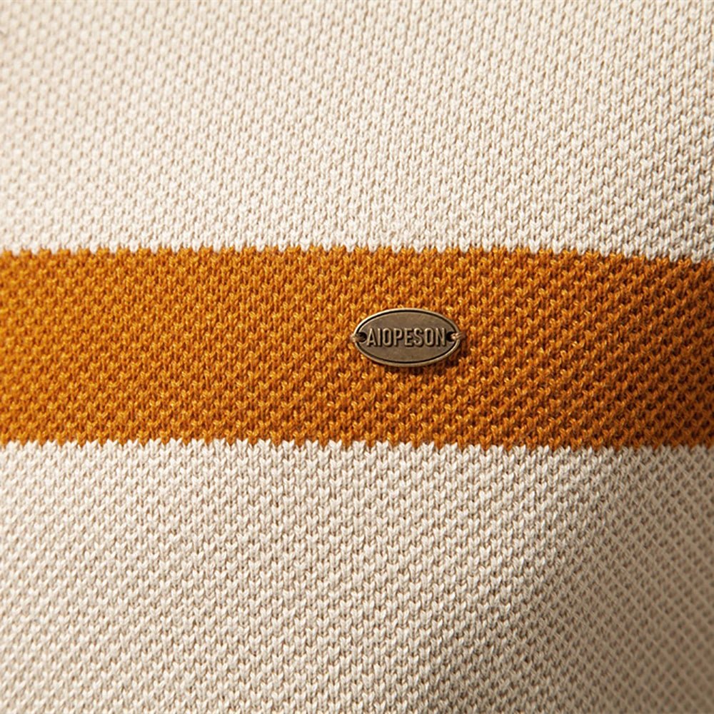 AIOPESON Brand High Quality Cotton Sweater for Men Zipper Mock Neck Pullovers Men Autumn Winter Striped Warm Mens Polo Sweater - Xprespick