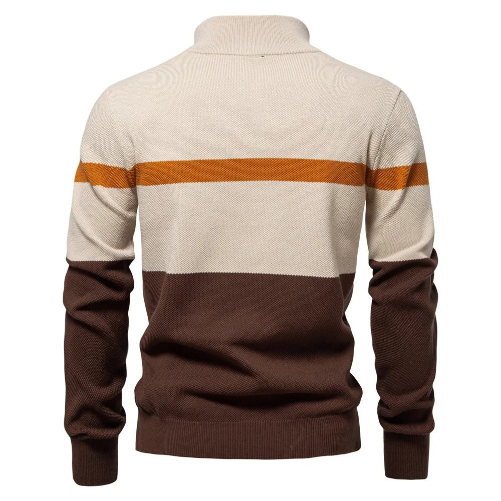 AIOPESON Brand High Quality Cotton Sweater for Men Zipper Mock Neck Pullovers Men Autumn Winter Striped Warm Mens Polo Sweater - Xprespick