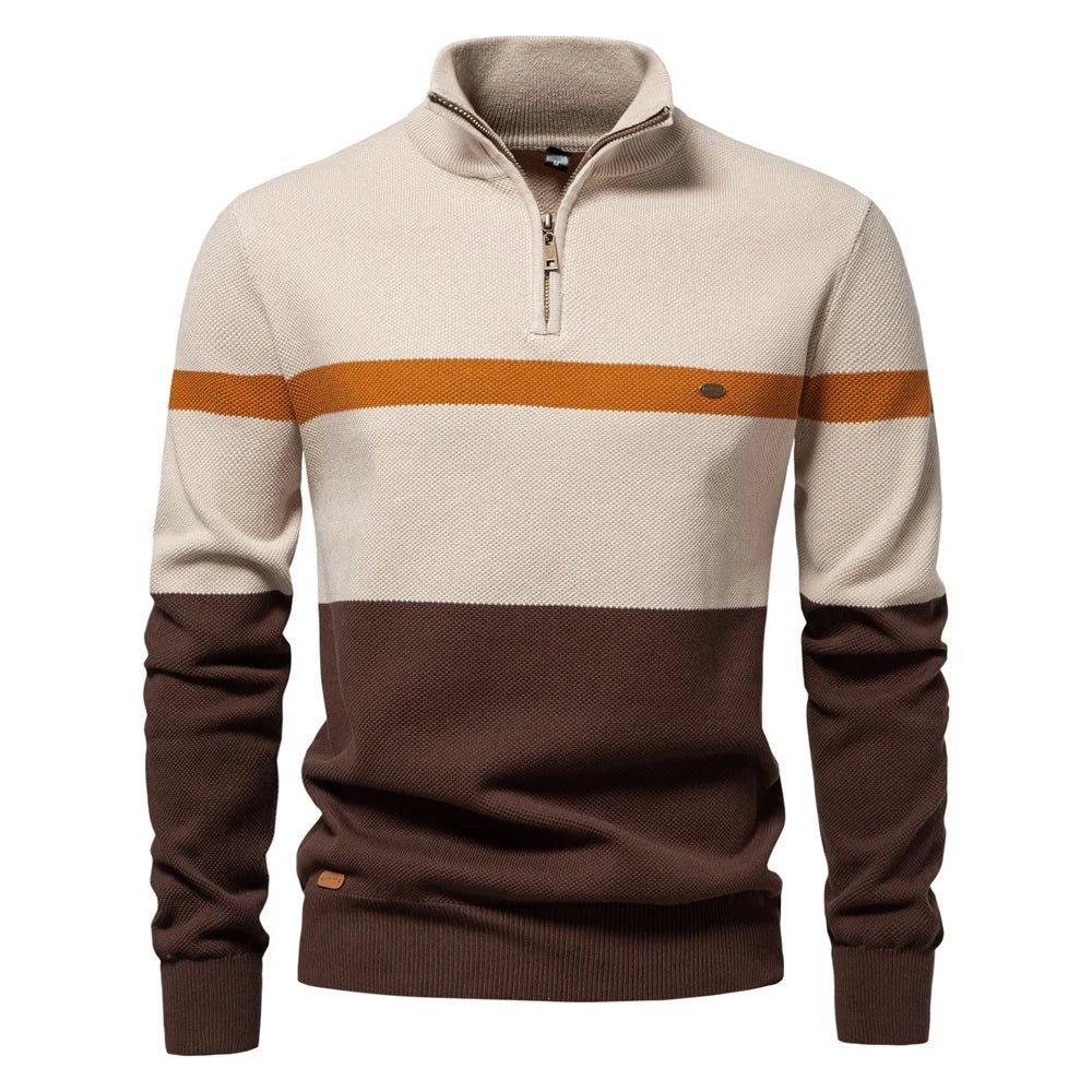 AIOPESON Brand High Quality Cotton Sweater for Men Zipper Mock Neck Pullovers Men Autumn Winter Striped Warm Mens Polo Sweater - Xprespick