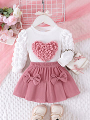 Comfortable Sweet And Cute Bubble Sleeves, Love Chapter Top + Pink Short Skirt Set girl clothing - Xprespick