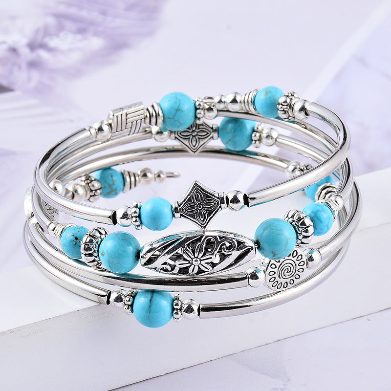 Handmade Turquoise Winding Bracelet for Women