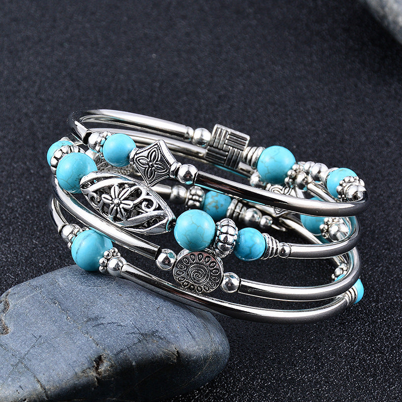 Handmade Turquoise Winding Bracelet for Women