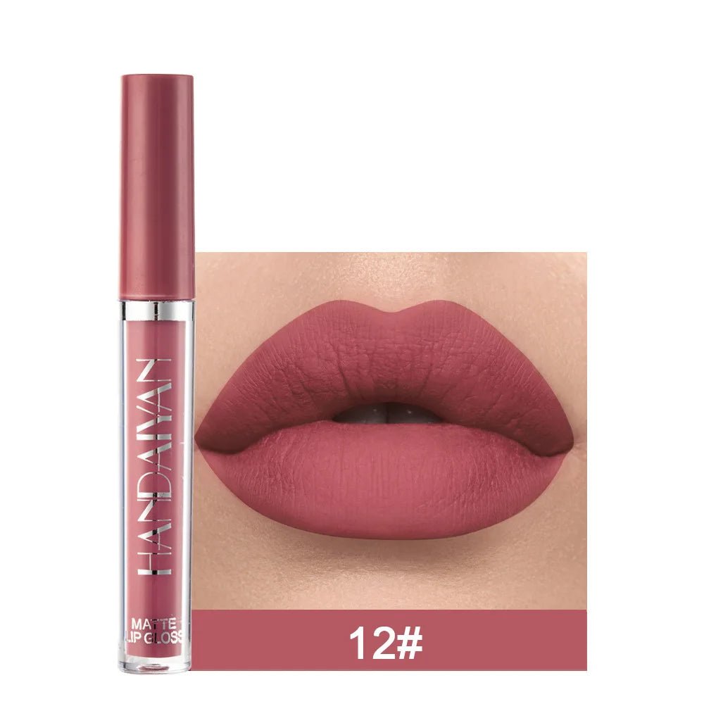Handaiyan 12 Colors Matt Lip Gloss Longlasting Red Nude Lipstick Liquid matte Waterproof Lipgloss Makeup - Xprespick