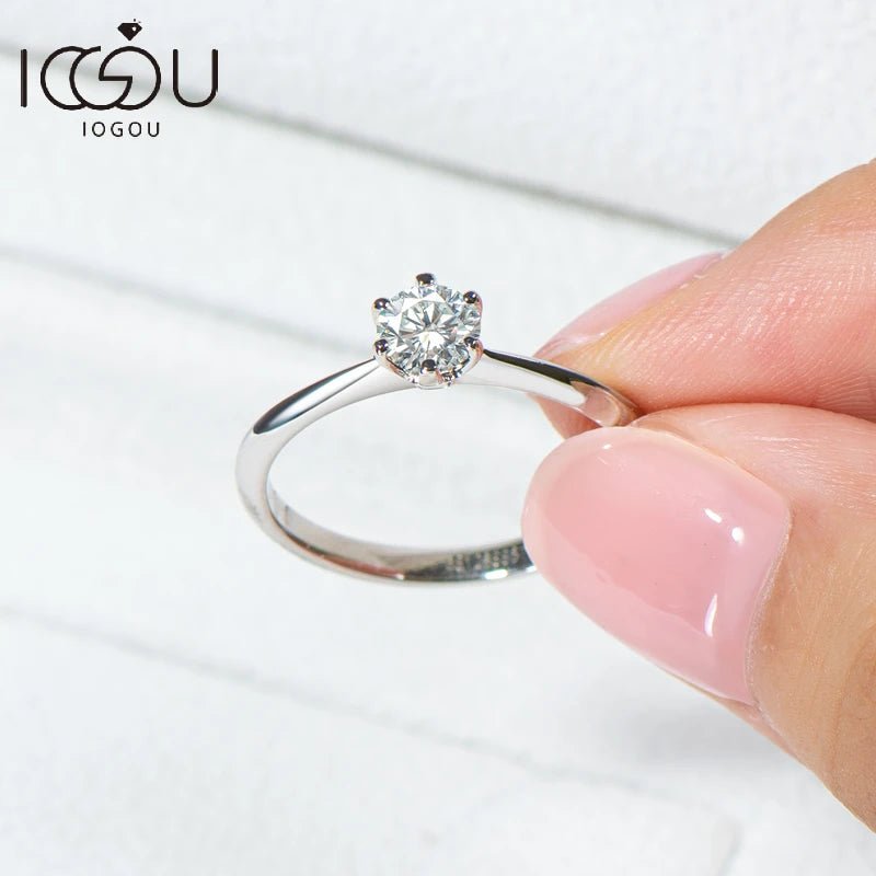 IOGOU Mosanite Diamond Rings for Women 0.5 Carat Engagement Round Cut Solitaire Ring Real 925 Sterling Silver Wholesale Jewelry - Xprespick