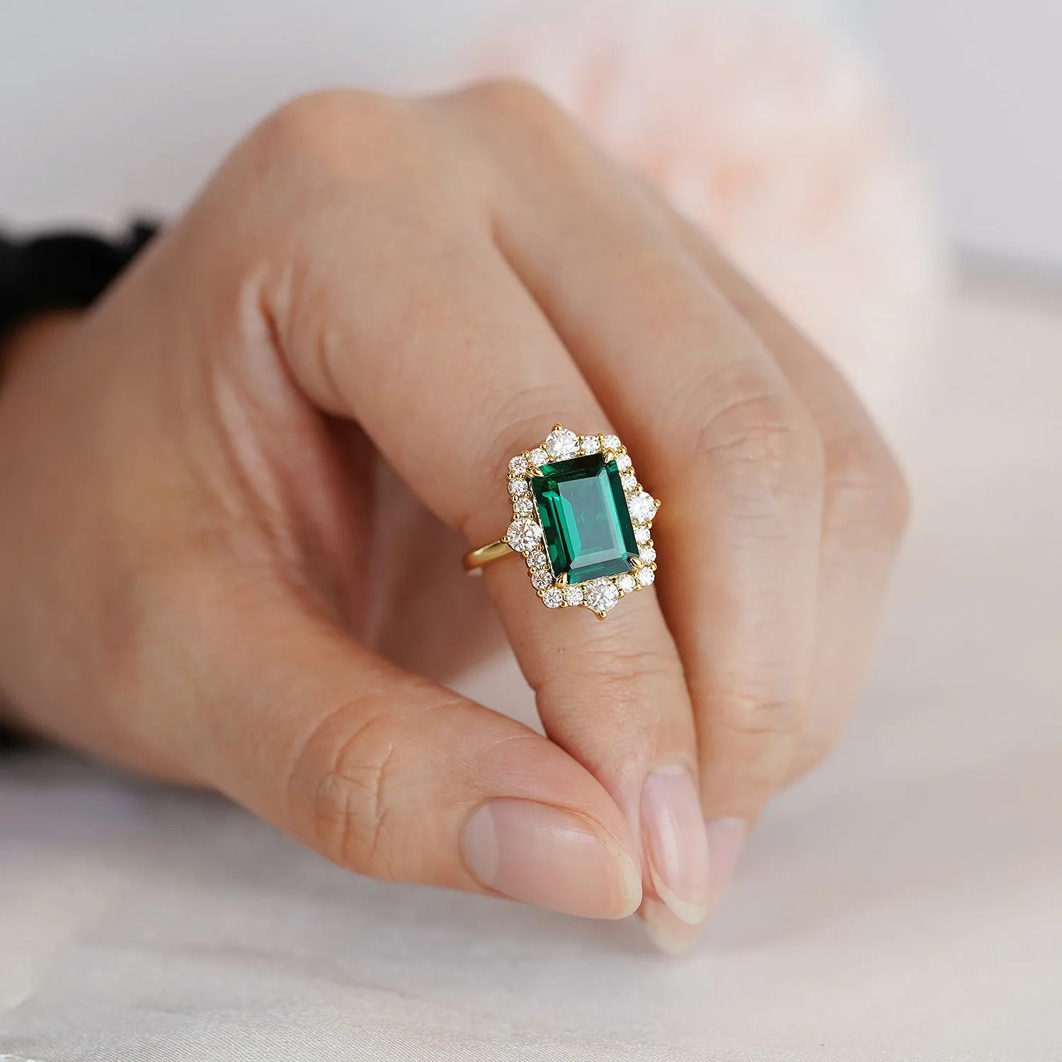 JOVOVASMILE 18K Gold Lab Emerald Moissanite Ring 5 Carats 11*9 MM Emerald Cut Bridal Ring Jewelry for Women - Xprespick