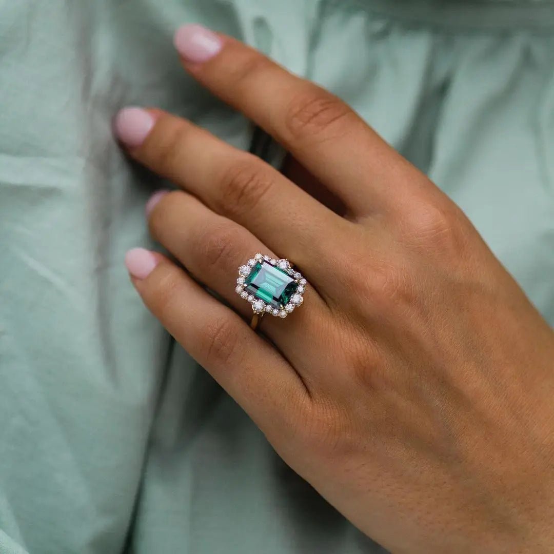JOVOVASMILE 18K Gold Lab Emerald Moissanite Ring 5 Carats 11*9 MM Emerald Cut Bridal Ring Jewelry for Women - Xprespick