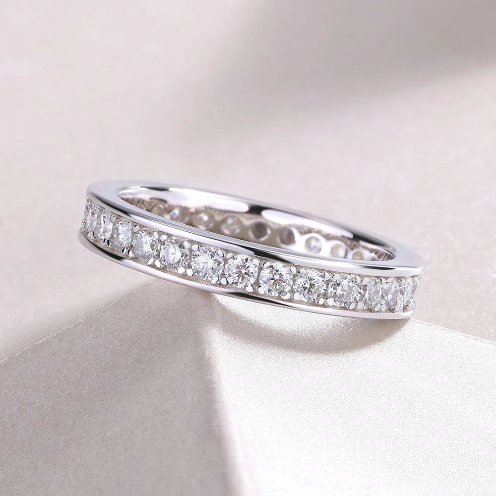 KNOBSPIN D VVS1 All Moissanite Ring S925 Silver Plated 18k White Gold Fine Eternity Bands Engagement Wedding Rings for Women Man - Xprespick