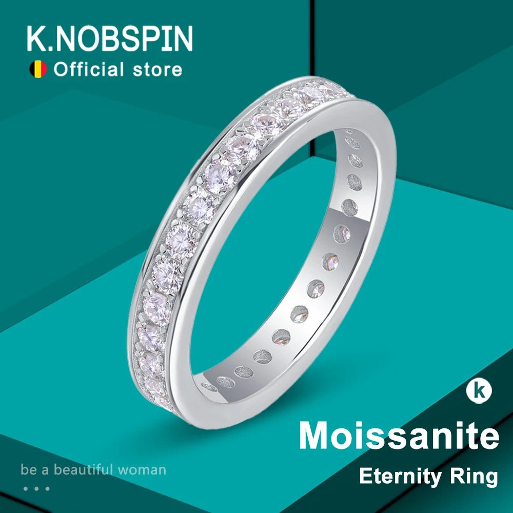 KNOBSPIN D VVS1 All Moissanite Ring S925 Silver Plated 18k White Gold Fine Eternity Bands Engagement Wedding Rings for Women Man - Xprespick