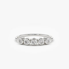 Lnngy 3MM Moissanite Bezel Ring Certified Original 925 Sterling Silver 5 Stones Wedding Band For Women Laidies Sparkling Jewelry - Xprespick