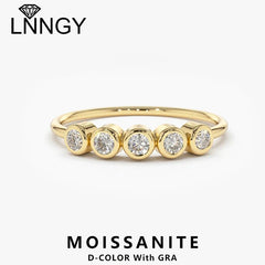 Lnngy 3MM Moissanite Bezel Ring Certified Original 925 Sterling Silver 5 Stones Wedding Band For Women Laidies Sparkling Jewelry - Xprespick