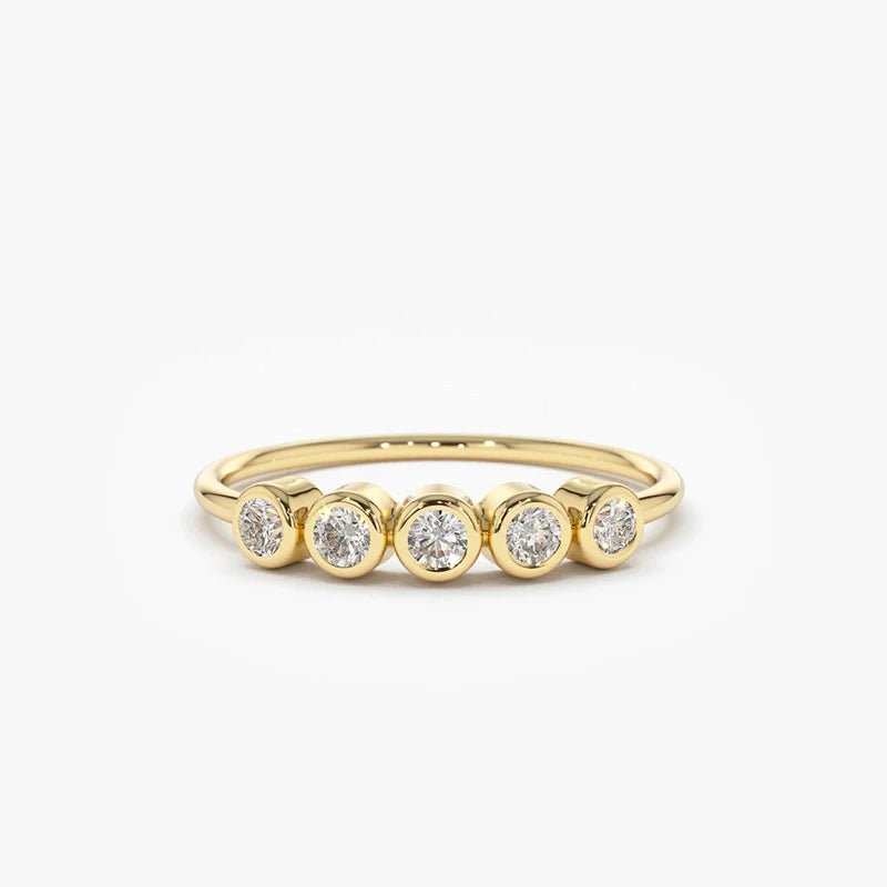 Lnngy 3MM Moissanite Bezel Ring Certified Original 925 Sterling Silver 5 Stones Wedding Band For Women Laidies Sparkling Jewelry - Xprespick