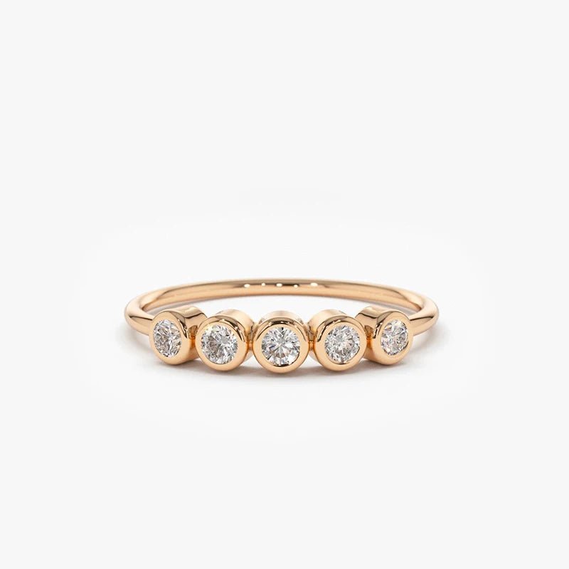Lnngy 3MM Moissanite Bezel Ring Certified Original 925 Sterling Silver 5 Stones Wedding Band For Women Laidies Sparkling Jewelry - Xprespick