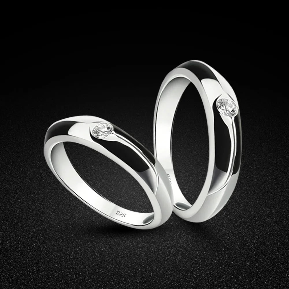 High quality classic couple rings. Solid 925 sterling silver engagement ring