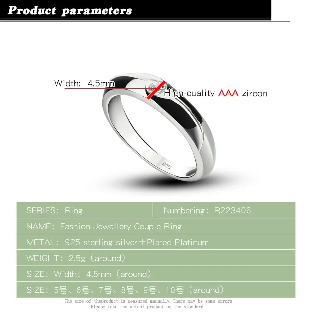High quality classic couple rings. Solid 925 sterling silver engagement ring