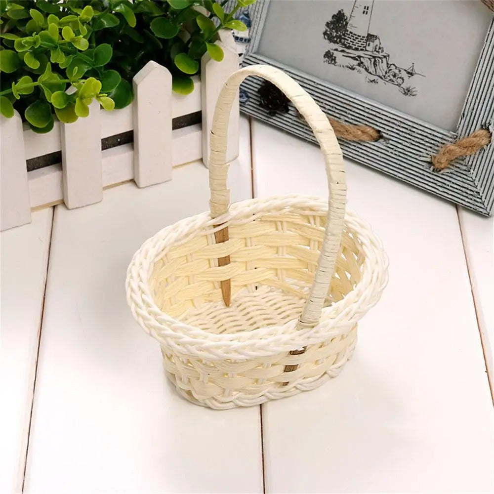 Hand Made Wicker Flower Basket Portable Handle Party Wedding Picnic Decorative DIY Basket