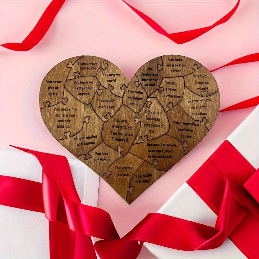 20 Reasons Why I Love You Wooden Heart Puzzle - Valentines Day Gift For Him, Her, Couple