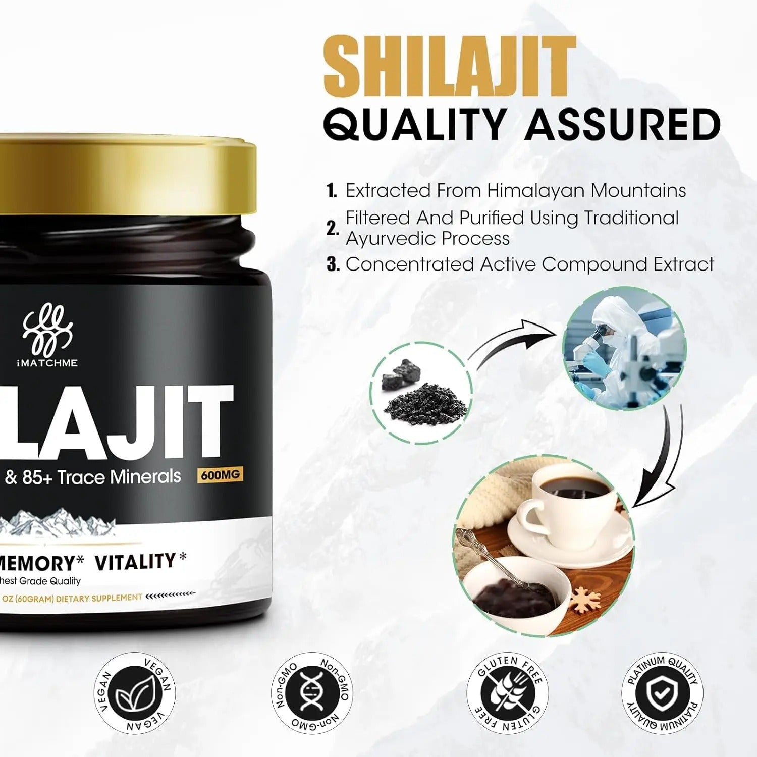 Gold Grade Shilajit Resin with Fulvic Acid & 85+ Trace Minerals Complex for Energy