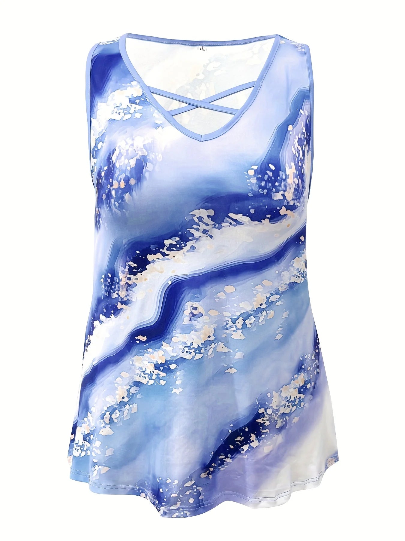 Marble Print Tank Top Casual Criss Cross Sleeveless V Neck Top For Summer & Spring Women Clothing - Xprespick