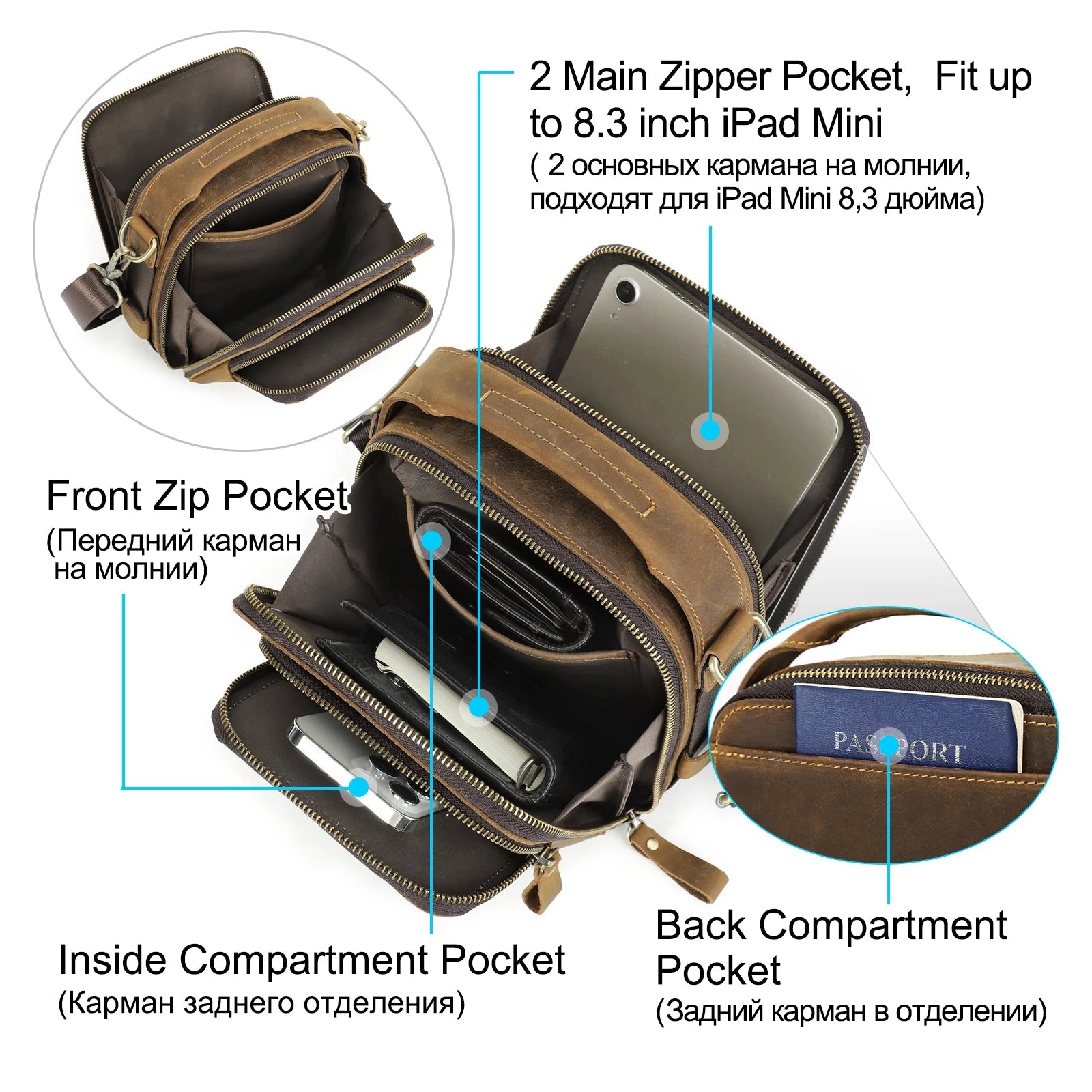 Men Small Shoulder Bag Genuine Leather Crossbody Messenger Bags for 8.3'' iPad Mini Vintage Designer Handbag Bolso Male New - Xprespick