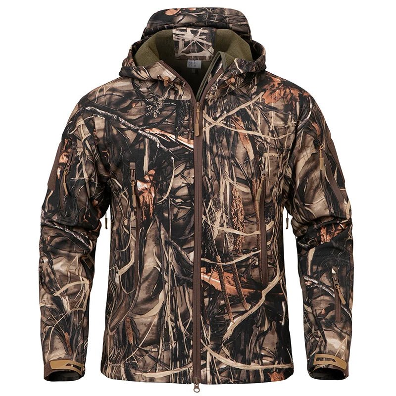Men's Camouflage Tactical Jacket Silent Waterproof Warm Fleece Hunting Jackets Softshell Outdoor Hiking Fishing Hooded Coat - Xprespick