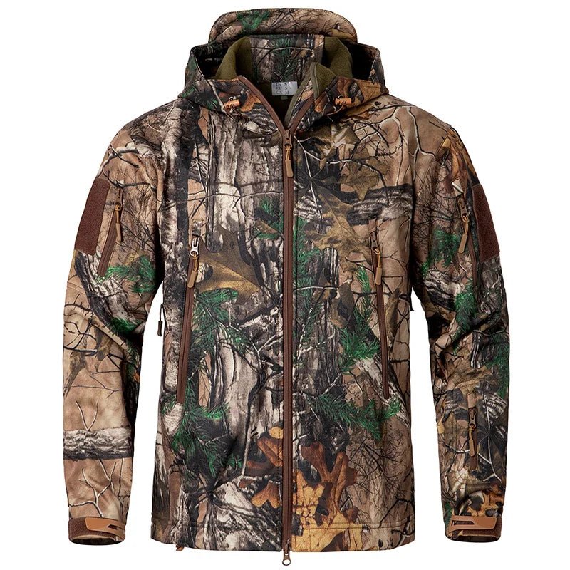 Men's Camouflage Tactical Jacket Silent Waterproof Warm Fleece Hunting Jackets Softshell Outdoor Hiking Fishing Hooded Coat - Xprespick