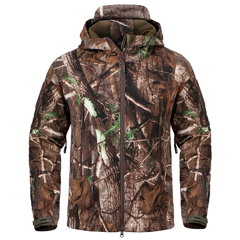 Men's Camouflage Tactical Jacket Silent Waterproof Warm Fleece Hunting Jackets Softshell Outdoor Hiking Fishing Hooded Coat - Xprespick
