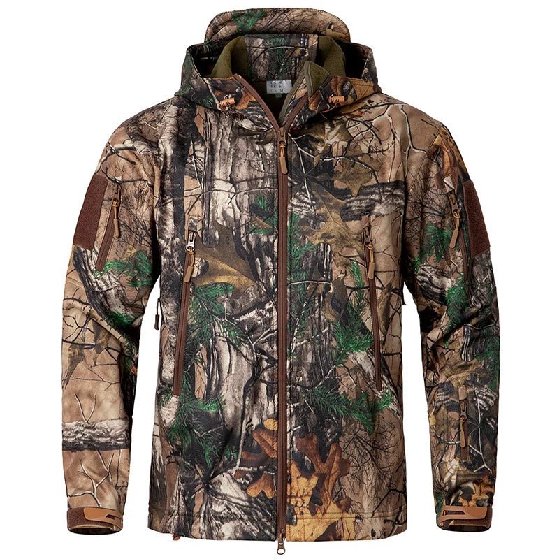 Men's Camouflage Tactical Jacket Silent Waterproof Warm Fleece Hunting Jackets Softshell Outdoor Hiking Fishing Hooded Coat - Xprespick