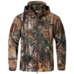 Men's Camouflage Tactical Jacket Silent Waterproof Warm Fleece Hunting Jackets Softshell Outdoor Hiking Fishing Hooded Coat - Xprespick