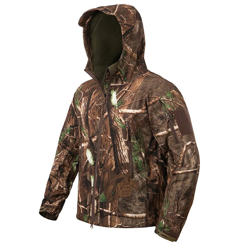 Men's Camouflage Tactical Jacket Silent Waterproof Warm Fleece Hunting Jackets Softshell Outdoor Hiking Fishing Hooded Coat - Xprespick