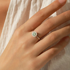 MODIAN D Color Green Teal Moissanite Halo Ring 925 Sterling Silver Trendy Elegant Finger Rings For Women Wedding Fine Jewelry - Xprespick