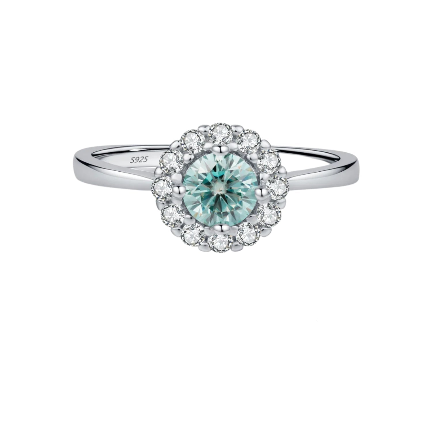 MODIAN D Color Green Teal Moissanite Halo Ring 925 Sterling Silver Trendy Elegant Finger Rings For Women Wedding Fine Jewelry - Xprespick