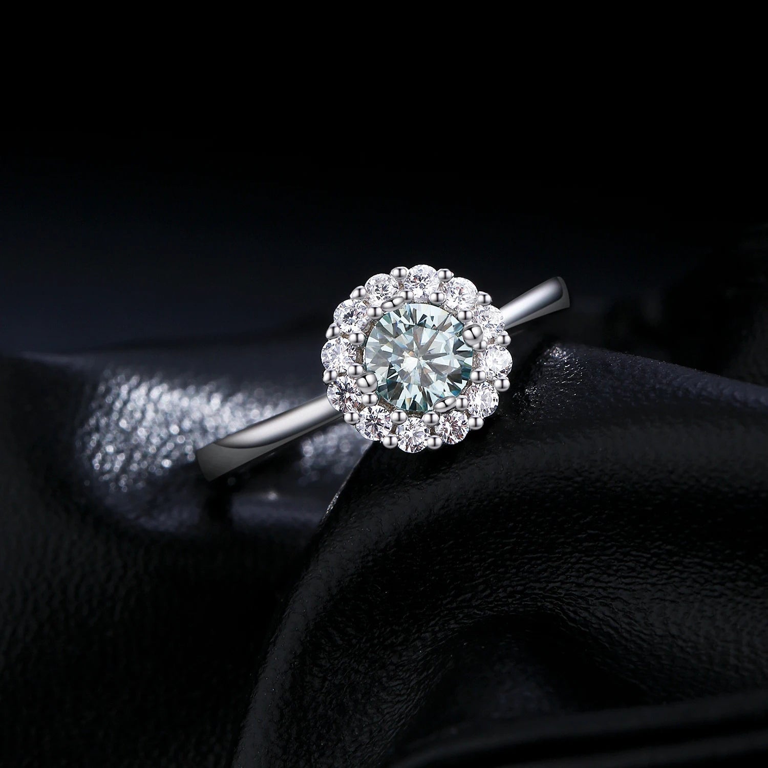 MODIAN D Color Green Teal Moissanite Halo Ring 925 Sterling Silver Trendy Elegant Finger Rings For Women Wedding Fine Jewelry - Xprespick
