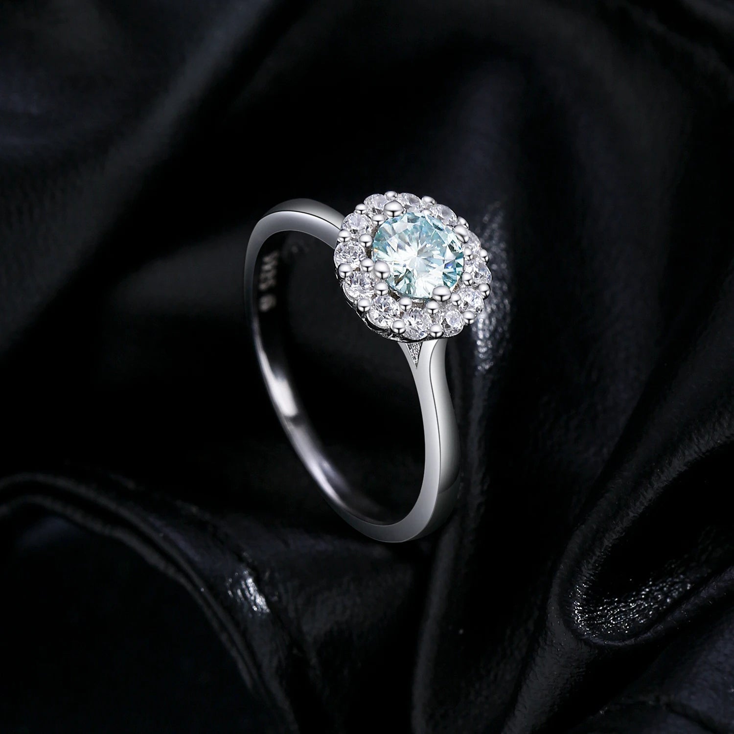 MODIAN D Color Green Teal Moissanite Halo Ring 925 Sterling Silver Trendy Elegant Finger Rings For Women Wedding Fine Jewelry - Xprespick